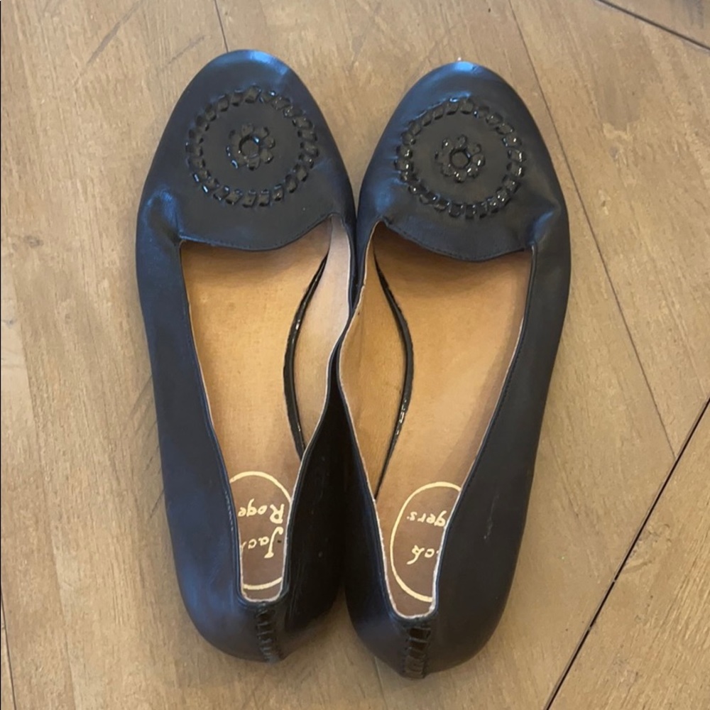 Jack Rogers Round Toe Leather Black Flat size 9
